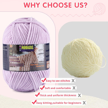 Chunky Velvet Yarn for Crocheting & Knitting, 7.05oz 262.4yd Super Soft Chenille Plush Yarn, Bulk Thick Yarns for Baby Blankets, Amigurumi, Scarves | 20 Colors (1, Duck Egg Yellow)