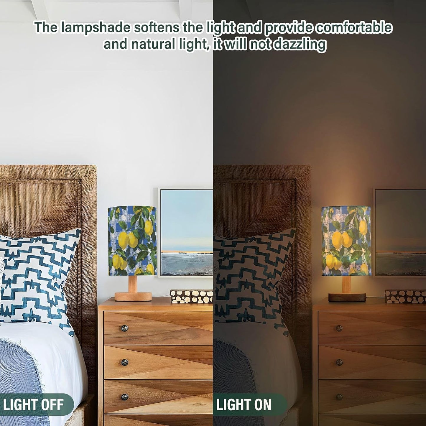 Bedside Table Lamp Lemon Yellow Citrus Fruits (34) Kids Nightstand Lamp Night Light Fabric Shade for Bedroom Living Room Home Office