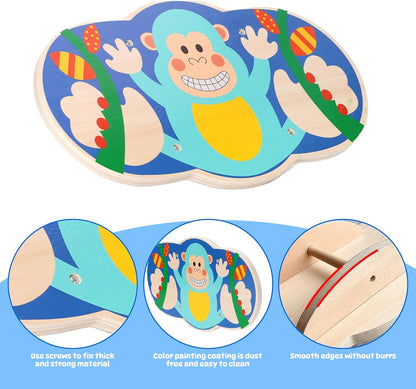 Balance Board for Kids, Wooden Wobble Rocker Board for Children, Capable of Bearing 123LB, Durable for Balance Training, Core Strength and Active Play, Bright Blue Monkey Pattern