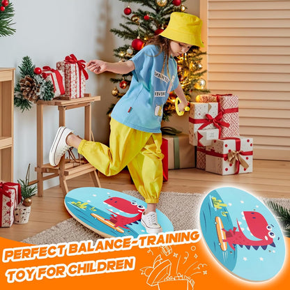 Balance Board for Kids, Wooden Wobble Rocker Board for Children, Capable of Bearing 123LB, Durable for Balance Training, Core Strength and Active Play, Bright Blue Monkey Pattern