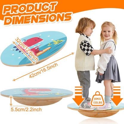 Balance Board for Kids, Wooden Wobble Rocker Board for Children, Capable of Bearing 123LB, Durable for Balance Training, Core Strength and Active Play, Bright Blue Monkey Pattern