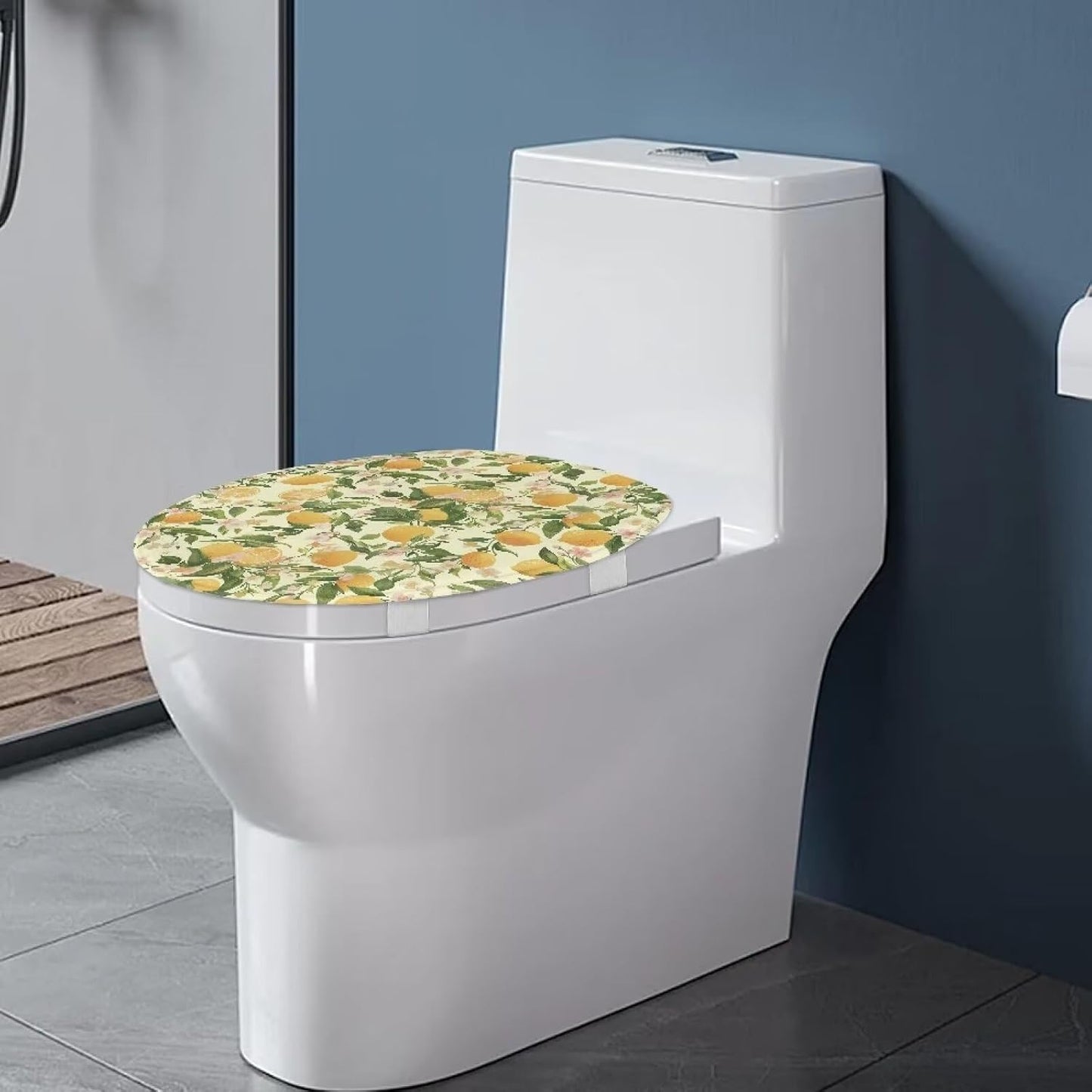 Lemon Toilet Lid Cover Yellow 1 Pcs Toilet Seat Lid Covers Decorative Round Elongated Toilet Lid Protector Covers