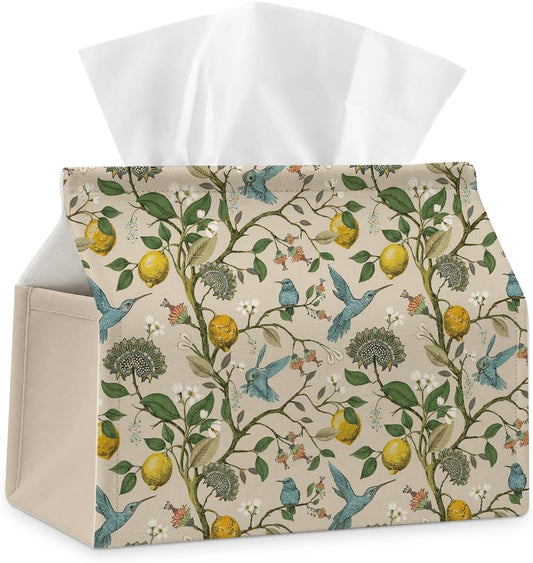Yellow Lemon Bird Fabric Tissue Box Cover for Home Office Bathroom Decor | Cute Tissue Holder for Tabletop Kitchen Bedroom Living Room Dorm Car,Home Office Decor Gifts,Fabric Washable,7''×3.5''×6''