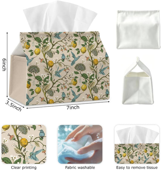 Yellow Lemon Bird Fabric Tissue Box Cover for Home Office Bathroom Decor | Cute Tissue Holder for Tabletop Kitchen Bedroom Living Room Dorm Car,Home Office Decor Gifts,Fabric Washable,7''×3.5''×6''