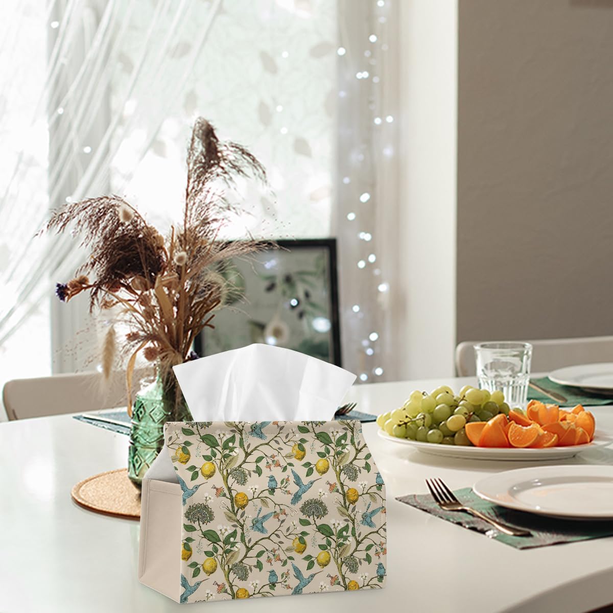 Yellow Lemon Bird Fabric Tissue Box Cover for Home Office Bathroom Decor | Cute Tissue Holder for Tabletop Kitchen Bedroom Living Room Dorm Car,Home Office Decor Gifts,Fabric Washable,7''×3.5''×6''