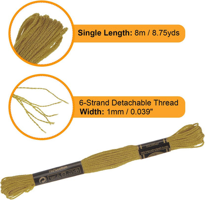 12 Skeins Embroidery Floss 8.75yds(8m) Egyptian Long-Staple Cotton Cross Stitch Thread for Sewing DIY Bracelet Yarn String and Crafts, Deep Yellow(6833)