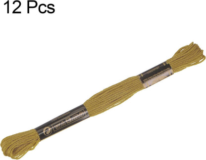 12 Skeins Embroidery Floss 8.75yds(8m) Egyptian Long-Staple Cotton Cross Stitch Thread for Sewing DIY Bracelet Yarn String and Crafts, Deep Yellow(6833)