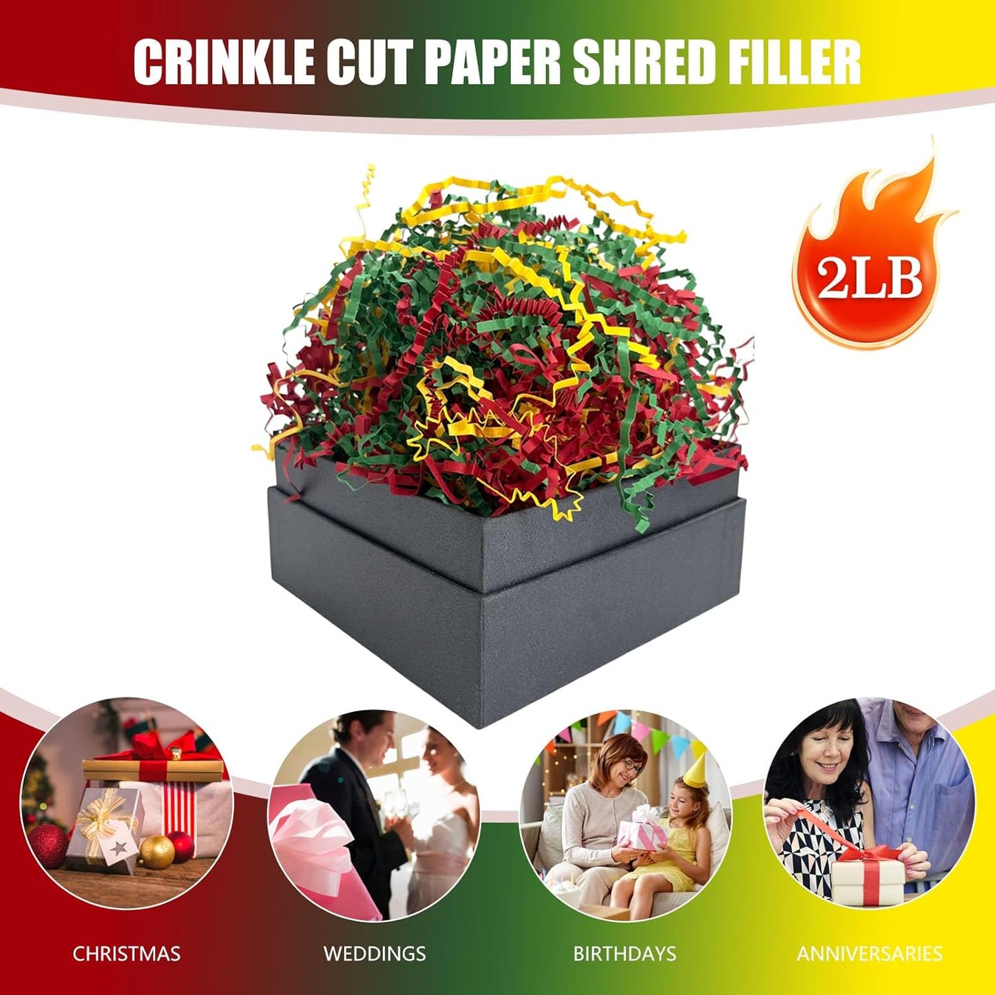 Lemon Yellow Crinkle Cut Paper Shred Filler, 2 LB Basket Filler Shredded Paper, Confetti Stuffing for Basket Filling, Halloween, Christmas, Birthdays, Gift Wrapping, Stuffer Party Supplies - Colors B