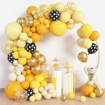 153pcs Bee Balloon Arch Garland Kit Different Sizes | 18 12 10 5 inch Mustard Pastel Yellow Gold Confetti Balloons for What Will It Bee Sunflower Honey Birthday Party Decorations
