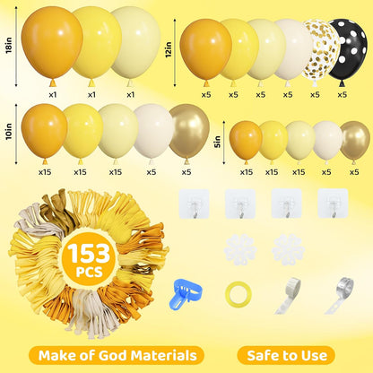 153pcs Bee Balloon Arch Garland Kit Different Sizes | 18 12 10 5 inch Mustard Pastel Yellow Gold Confetti Balloons for What Will It Bee Sunflower Honey Birthday Party Decorations
