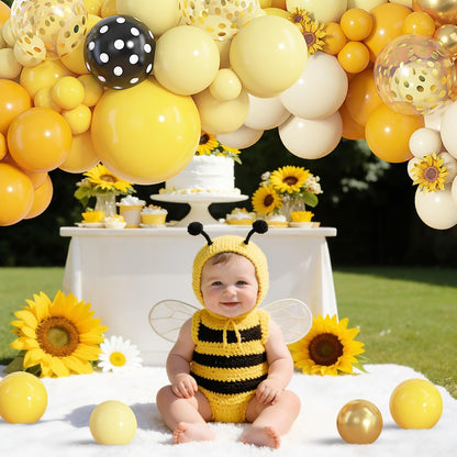 153pcs Bee Balloon Arch Garland Kit Different Sizes | 18 12 10 5 inch Mustard Pastel Yellow Gold Confetti Balloons for What Will It Bee Sunflower Honey Birthday Party Decorations