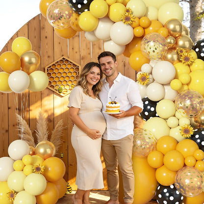 153pcs Bee Balloon Arch Garland Kit Different Sizes | 18 12 10 5 inch Mustard Pastel Yellow Gold Confetti Balloons for What Will It Bee Sunflower Honey Birthday Party Decorations