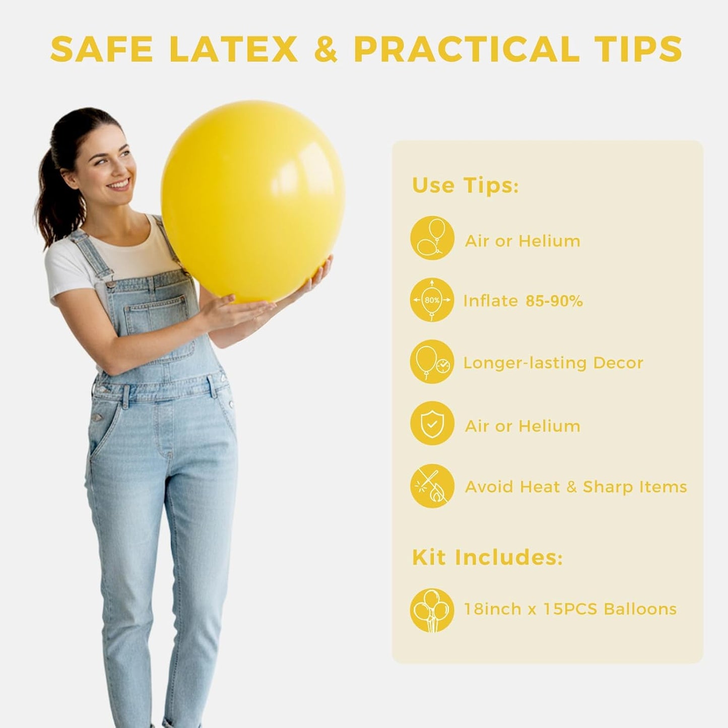18 Inch Yellow Large Balloons, 15 PCS Yellow Big Latex Balloon | Giant Heavy Duty Balloons for Birthday, Wedding Sunflower Bridal Shower Hawaiian Beach, Lemon Theme Party Decorations