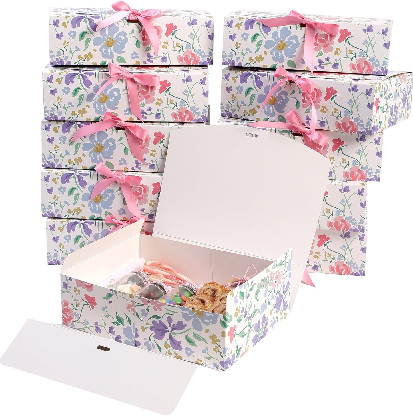 Floral Gift Box Set of 16 - Gift Boxes for Presents & gifting on weddings, birthdays & more - Easy to Assemble Floral Gift Boxes With Lids & Ribbon Closure - Decorative Boxes With Lids