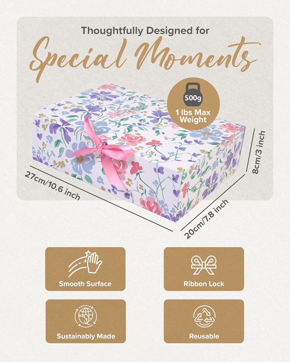 Floral Gift Box Set of 16 - Gift Boxes for Presents & gifting on weddings, birthdays & more - Easy to Assemble Floral Gift Boxes With Lids & Ribbon Closure - Decorative Boxes With Lids
