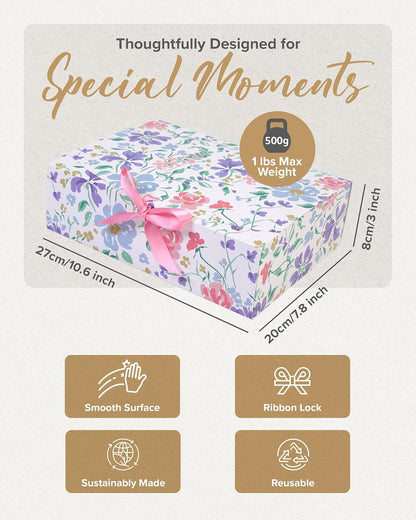 Floral Gift Box Set of 16 - Gift Boxes for Presents & gifting on weddings, birthdays & more - Easy to Assemble Floral Gift Boxes With Lids & Ribbon Closure - Decorative Boxes With Lids