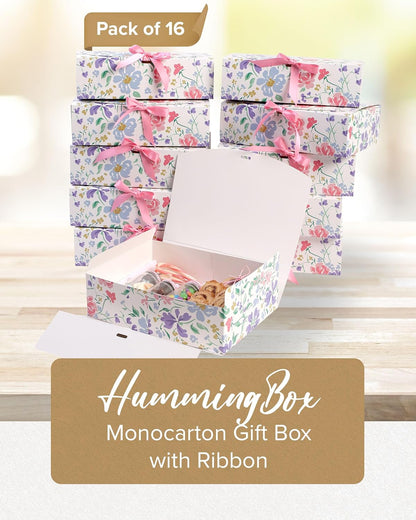 Floral Gift Box Set of 16 - Gift Boxes for Presents & gifting on weddings, birthdays & more - Easy to Assemble Floral Gift Boxes With Lids & Ribbon Closure - Decorative Boxes With Lids
