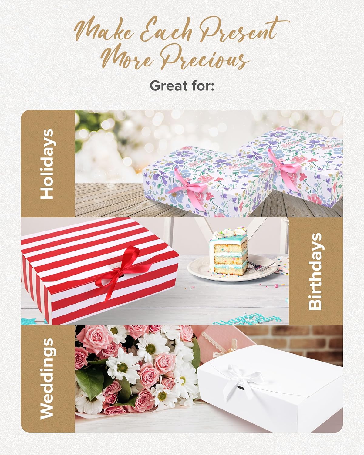 Floral Gift Box Set of 16 - Gift Boxes for Presents & gifting on weddings, birthdays & more - Easy to Assemble Floral Gift Boxes With Lids & Ribbon Closure - Decorative Boxes With Lids