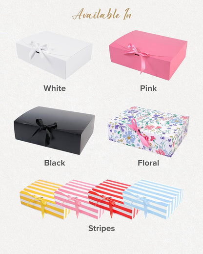 Floral Gift Box Set of 16 - Gift Boxes for Presents & gifting on weddings, birthdays & more - Easy to Assemble Floral Gift Boxes With Lids & Ribbon Closure - Decorative Boxes With Lids