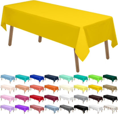 Yellow Plastic Tablecloths 2 Pack Solid Disposable Tablecovers PEVA Table Cloths for Picnic Birthday Wedding Banquet Parties 54 x 108 Inch Rectangle 8 ft Table Use