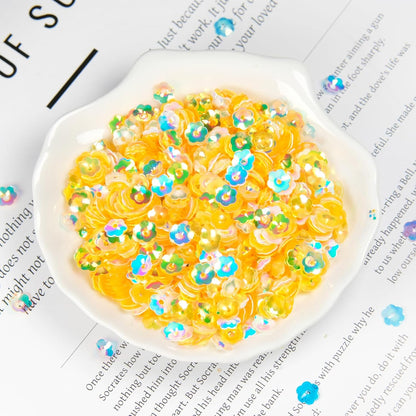 6mm Flower Loose Sequins Paillettes Bead, 5400 Pcs Plastic Plum Blossom Sequins for Crafts, Jewelry Making, Clothing Accessories (Yellow)