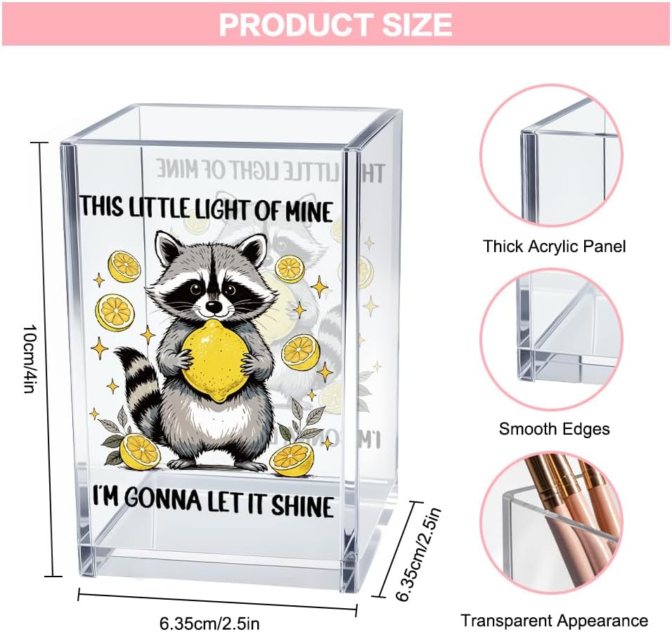 This Little Light Of Mine I'm Gonna Let It Shine Acrylic Cosmetic Pencil Pen Holder Cup, Funny Raccoon Lemon Pen Holder Cup, Raccoon Lover Gifts, Mental Health Gifts for Women Colleague Teacher