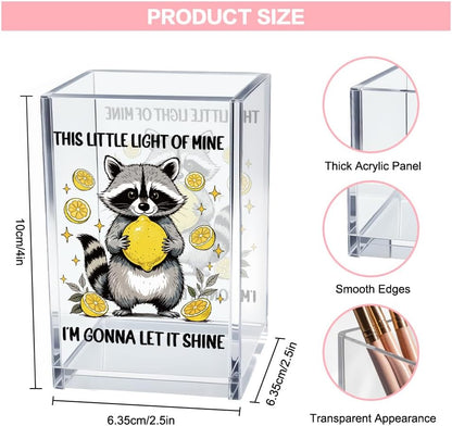 This Little Light Of Mine I'm Gonna Let It Shine Acrylic Cosmetic Pencil Pen Holder Cup, Funny Raccoon Lemon Pen Holder Cup, Raccoon Lover Gifts, Mental Health Gifts for Women Colleague Teacher