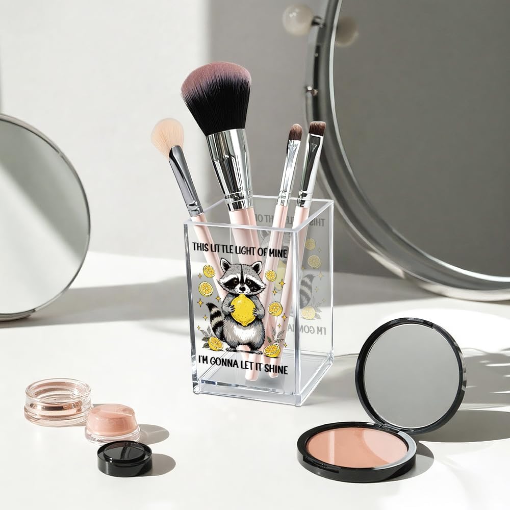 This Little Light Of Mine I'm Gonna Let It Shine Acrylic Cosmetic Pencil Pen Holder Cup, Funny Raccoon Lemon Pen Holder Cup, Raccoon Lover Gifts, Mental Health Gifts for Women Colleague Teacher