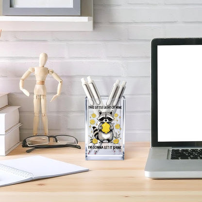 This Little Light Of Mine I'm Gonna Let It Shine Acrylic Cosmetic Pencil Pen Holder Cup, Funny Raccoon Lemon Pen Holder Cup, Raccoon Lover Gifts, Mental Health Gifts for Women Colleague Teacher