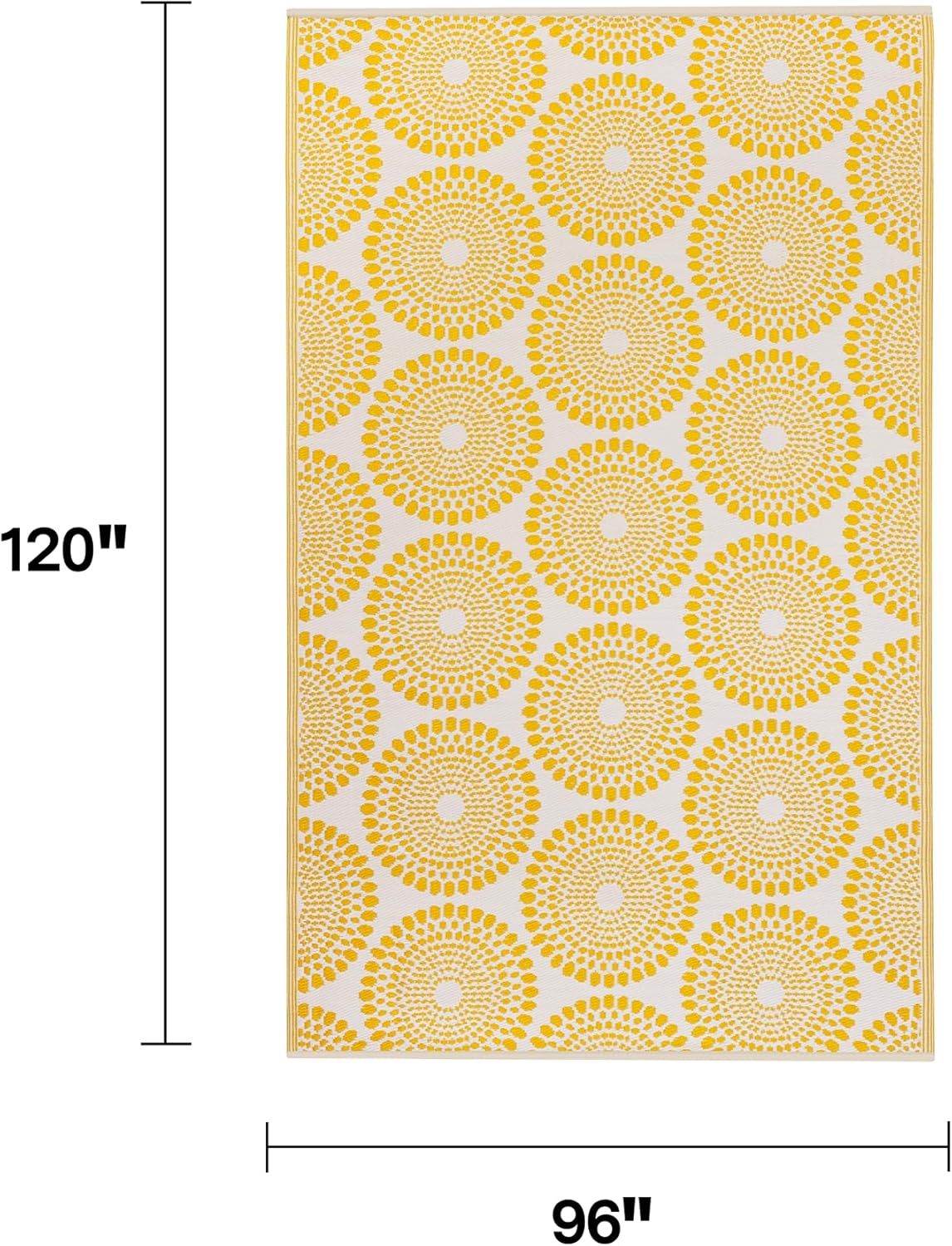 Outdoor Rug - Waterproof, Fade Resistant, Crease-Free - Premium Recycled Plastic - Floral Medallion - Large Patio, Deck, Sunroom, Camping, RV - Rio - Yellow - 8 x10 ft