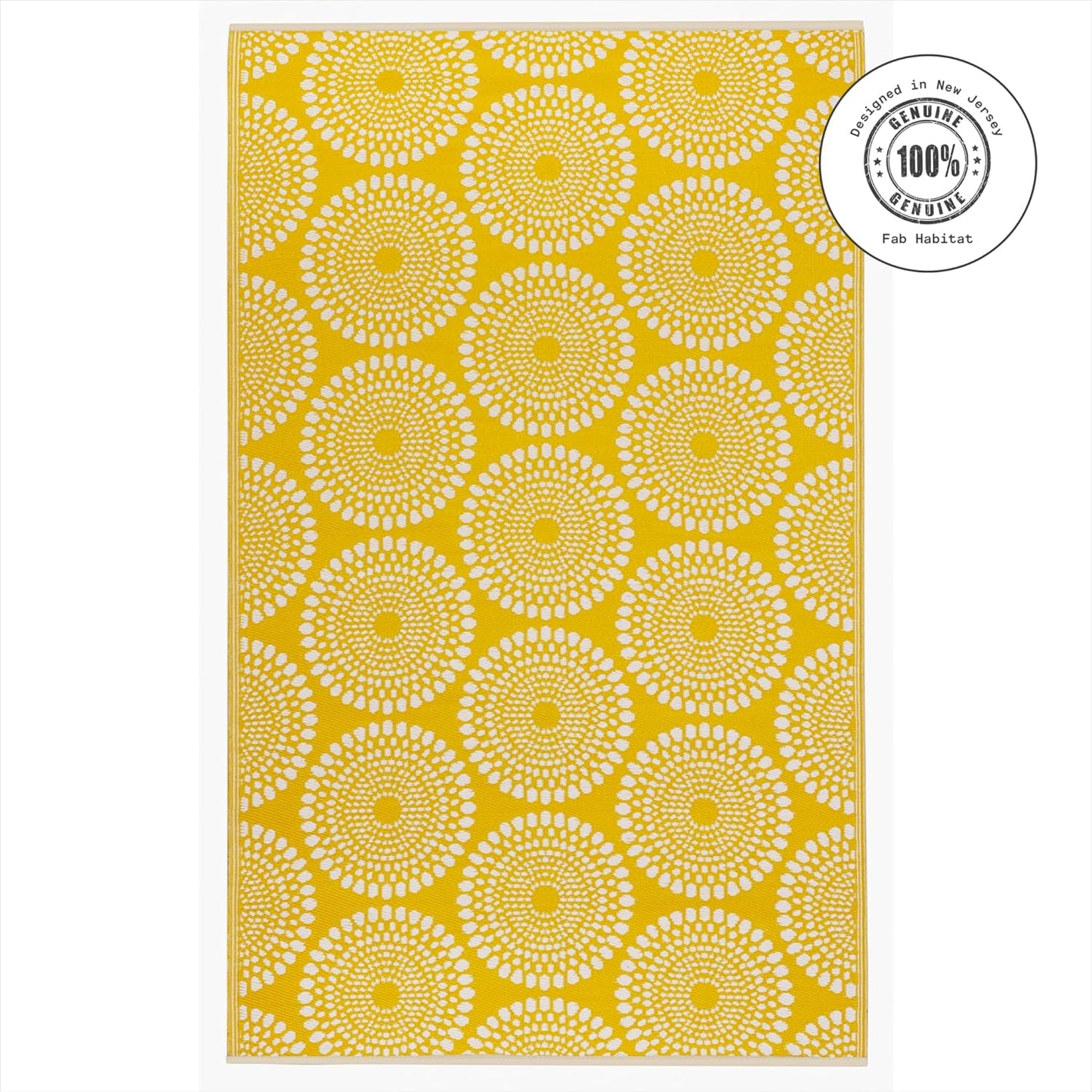Outdoor Rug - Waterproof, Fade Resistant, Crease-Free - Premium Recycled Plastic - Floral Medallion - Large Patio, Deck, Sunroom, Camping, RV - Rio - Yellow - 8 x10 ft