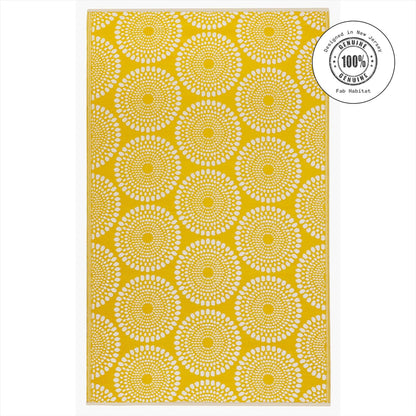 Outdoor Rug - Waterproof, Fade Resistant, Crease-Free - Premium Recycled Plastic - Floral Medallion - Large Patio, Deck, Sunroom, Camping, RV - Rio - Yellow - 8 x10 ft