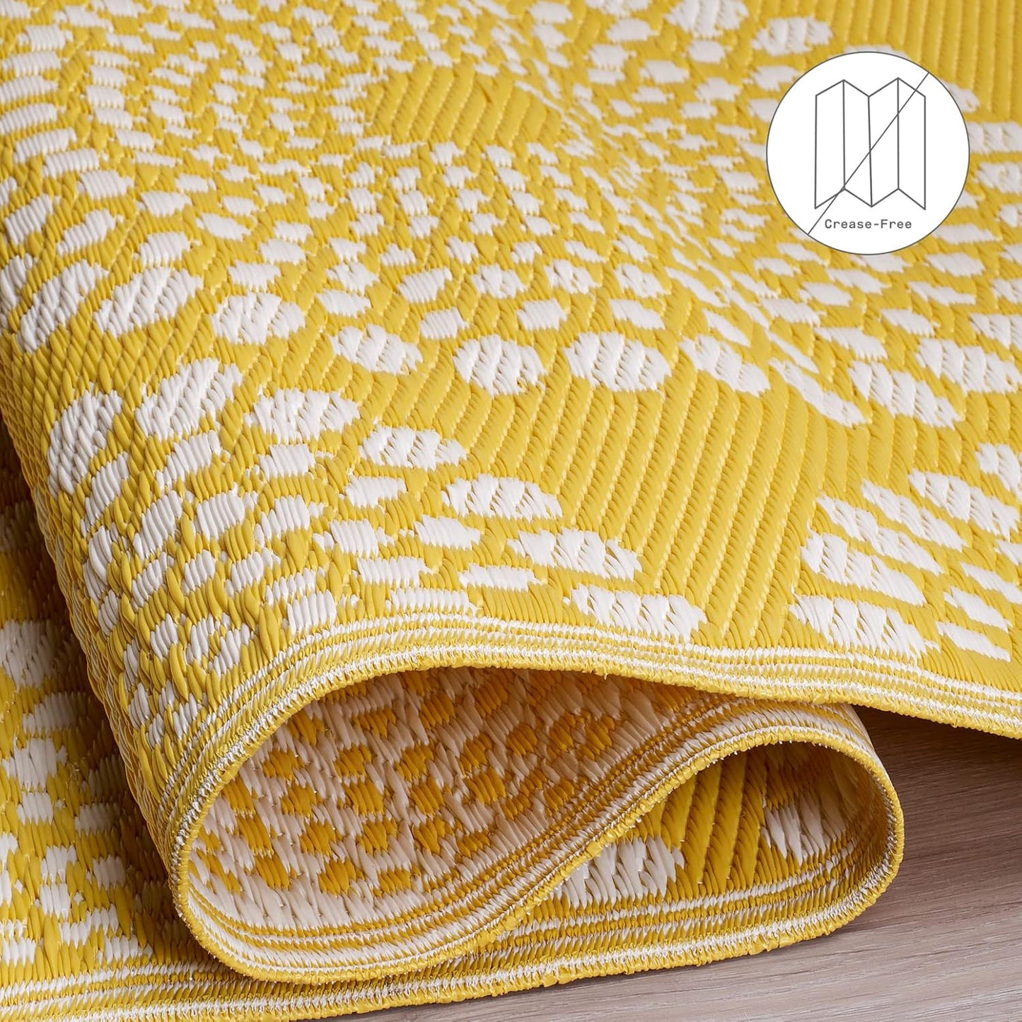 Outdoor Rug - Waterproof, Fade Resistant, Crease-Free - Premium Recycled Plastic - Floral Medallion - Large Patio, Deck, Sunroom, Camping, RV - Rio - Yellow - 8 x10 ft