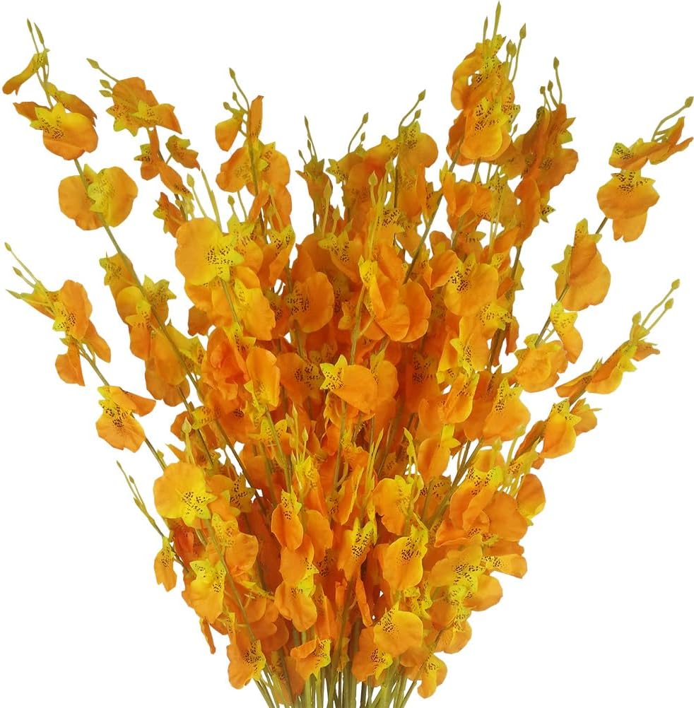 Yellow Orchids Silk Fake Flowers in Bulk, 12 Pcs (Each 38.5”), for Wedding Festive Party Home Office Decoration, No Include Vase