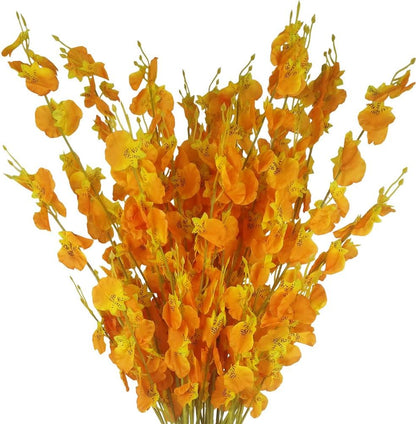 Yellow Orchids Silk Fake Flowers in Bulk, 12 Pcs (Each 38.5”), for Wedding Festive Party Home Office Decoration, No Include Vase
