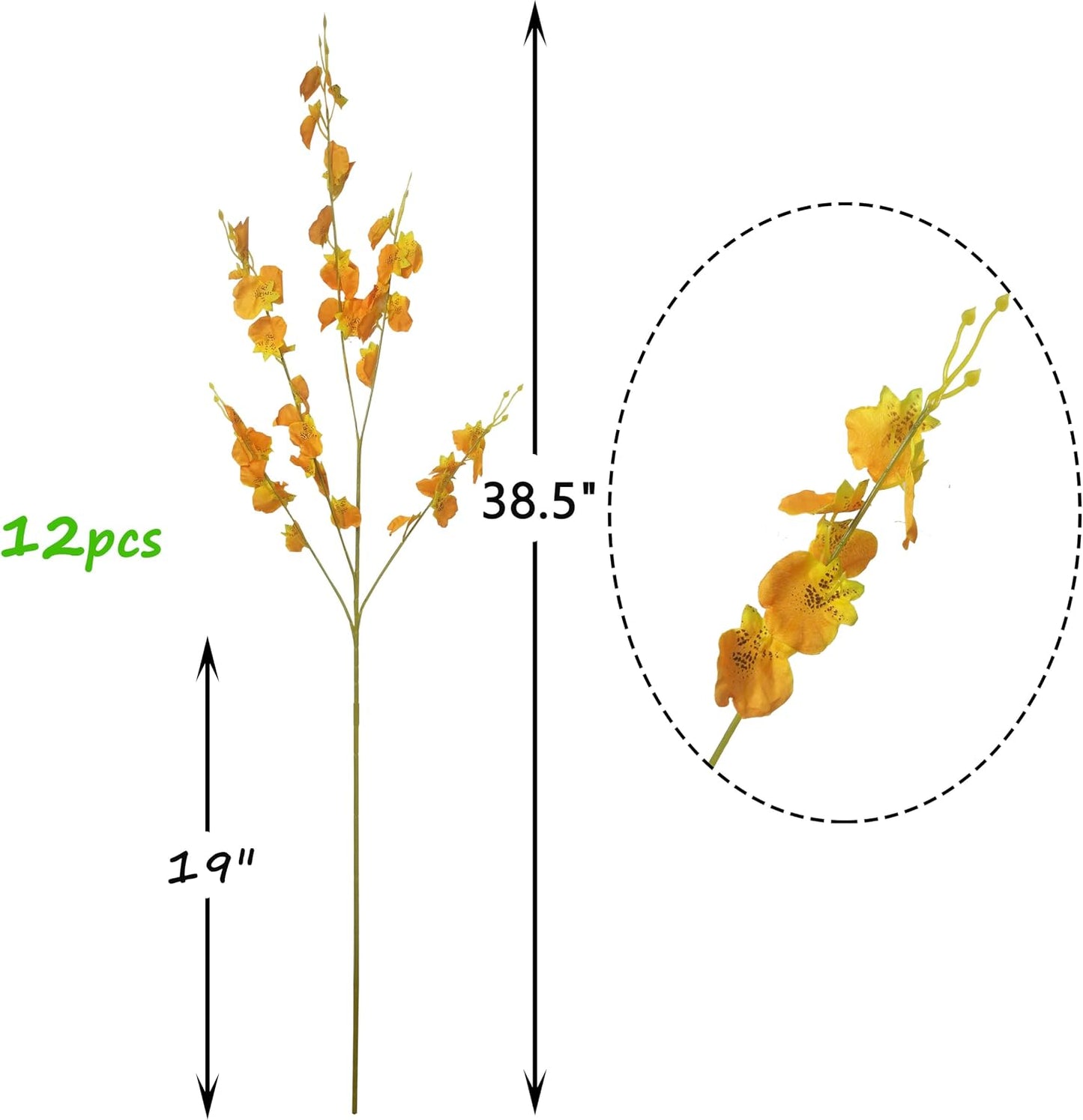 Yellow Orchids Silk Fake Flowers in Bulk, 12 Pcs (Each 38.5”), for Wedding Festive Party Home Office Decoration, No Include Vase