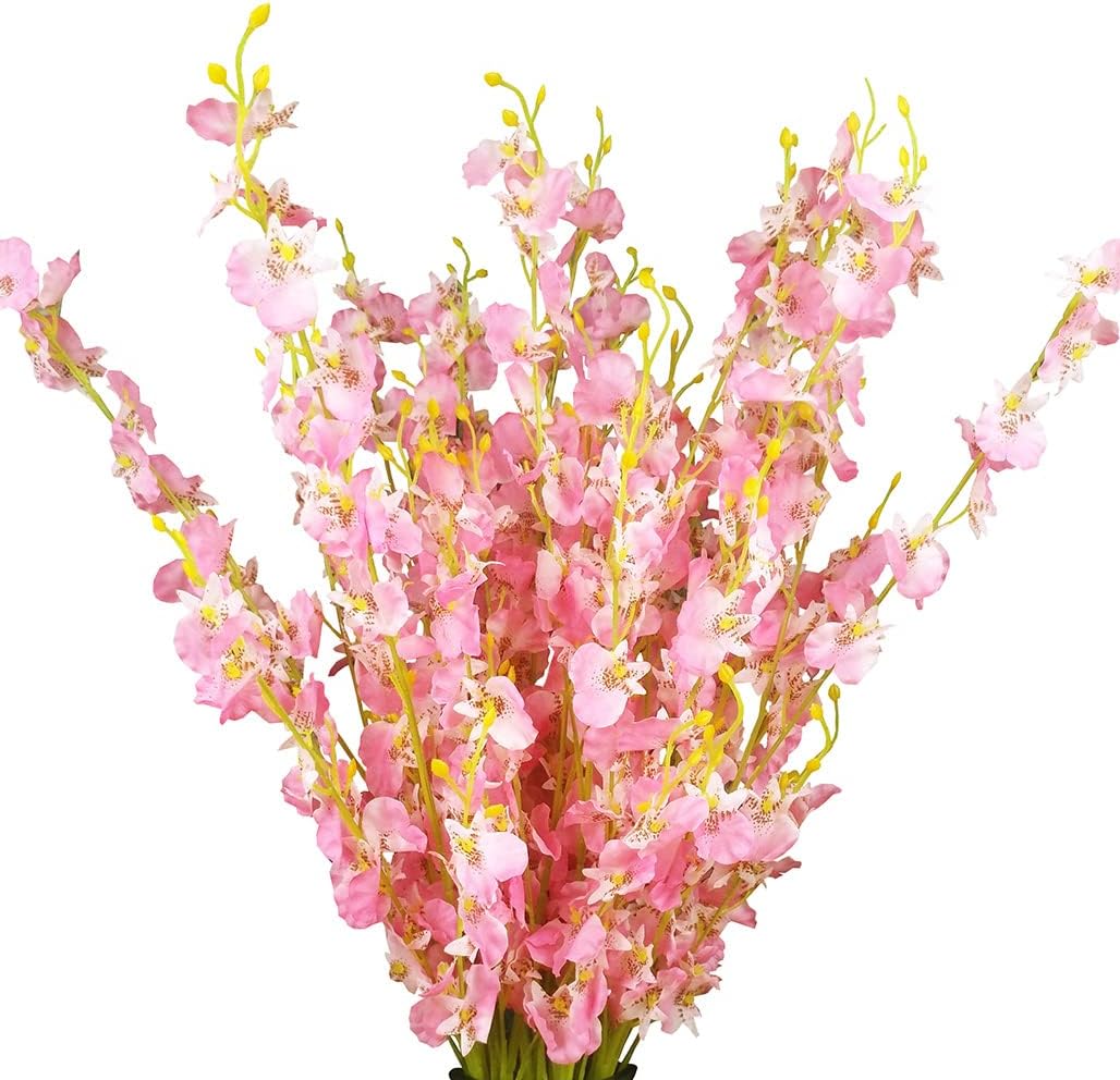 Yellow Orchids Silk Fake Flowers in Bulk, 12 Pcs (Each 38.5”), for Wedding Festive Party Home Office Decoration, No Include Vase