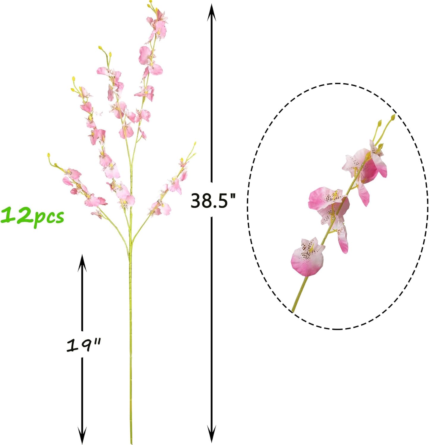 Yellow Orchids Silk Fake Flowers in Bulk, 12 Pcs (Each 38.5”), for Wedding Festive Party Home Office Decoration, No Include Vase