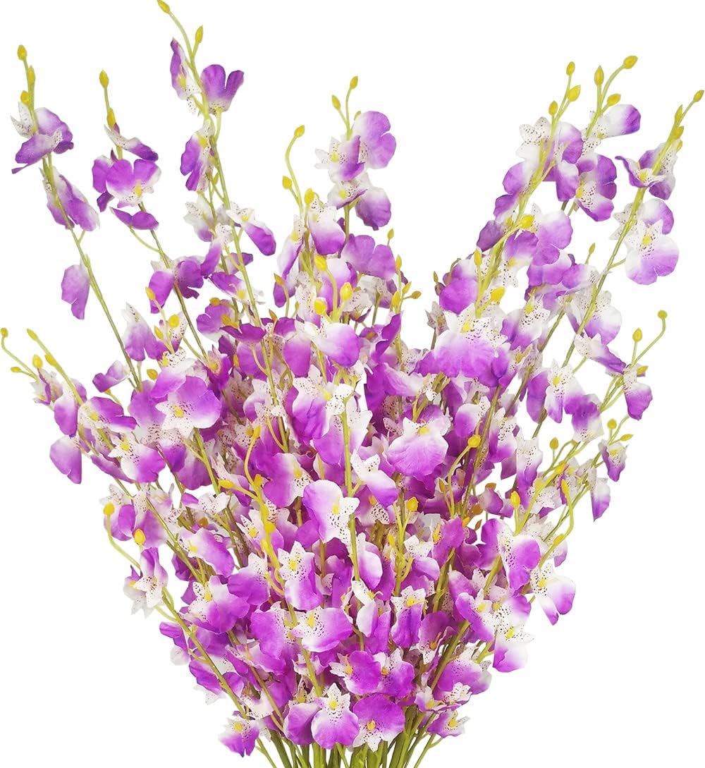 Yellow Orchids Silk Fake Flowers in Bulk, 12 Pcs (Each 38.5”), for Wedding Festive Party Home Office Decoration, No Include Vase