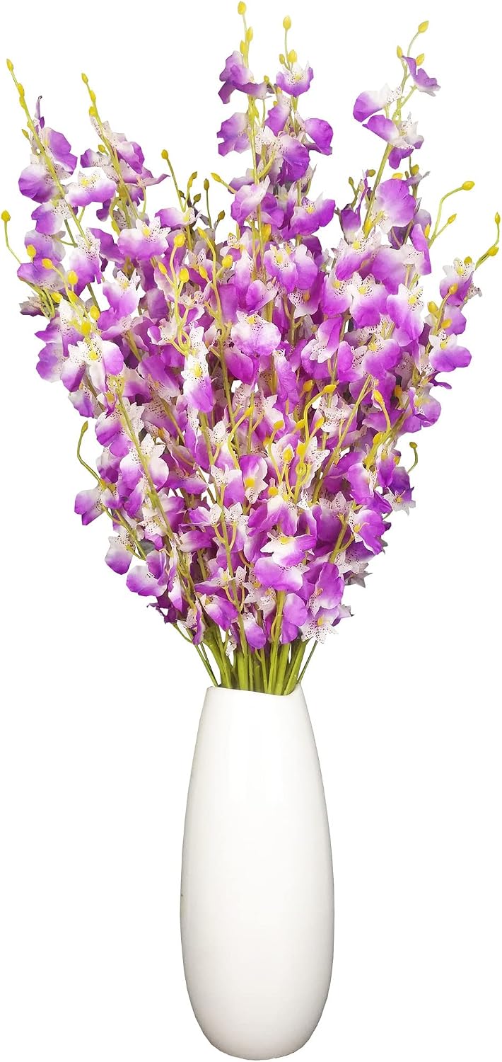Yellow Orchids Silk Fake Flowers in Bulk, 12 Pcs (Each 38.5”), for Wedding Festive Party Home Office Decoration, No Include Vase