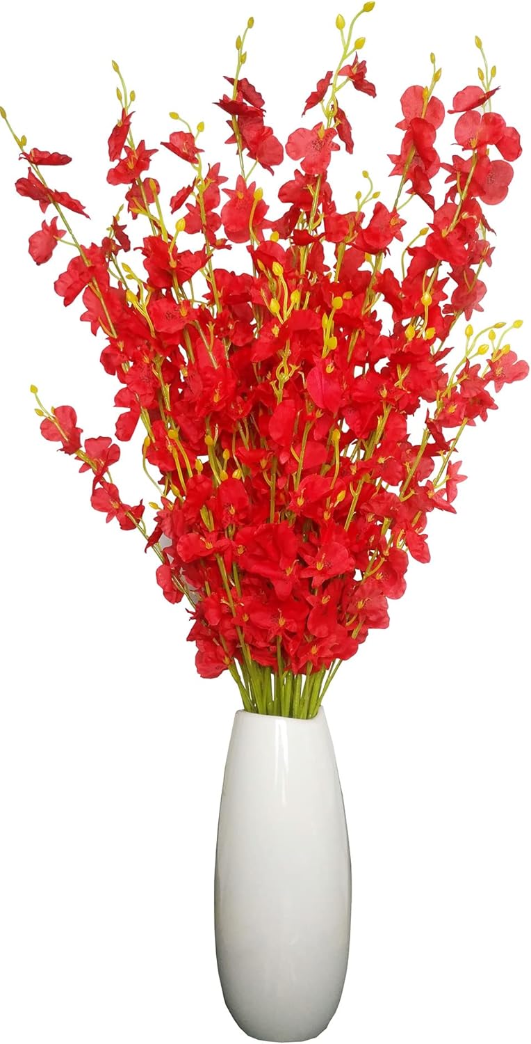 Yellow Orchids Silk Fake Flowers in Bulk, 12 Pcs (Each 38.5”), for Wedding Festive Party Home Office Decoration, No Include Vase