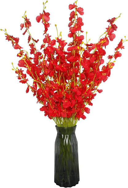 Yellow Orchids Silk Fake Flowers in Bulk, 12 Pcs (Each 38.5”), for Wedding Festive Party Home Office Decoration, No Include Vase