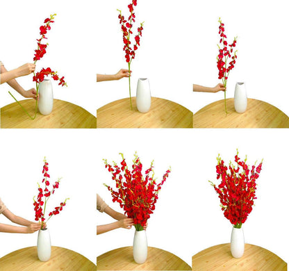Yellow Orchids Silk Fake Flowers in Bulk, 12 Pcs (Each 38.5”), for Wedding Festive Party Home Office Decoration, No Include Vase