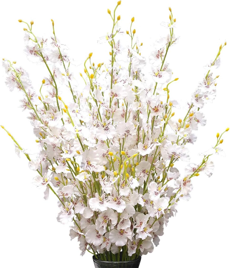 Yellow Orchids Silk Fake Flowers in Bulk, 12 Pcs (Each 38.5”), for Wedding Festive Party Home Office Decoration, No Include Vase