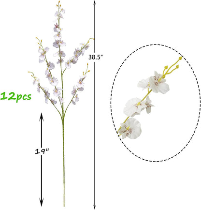 Yellow Orchids Silk Fake Flowers in Bulk, 12 Pcs (Each 38.5”), for Wedding Festive Party Home Office Decoration, No Include Vase