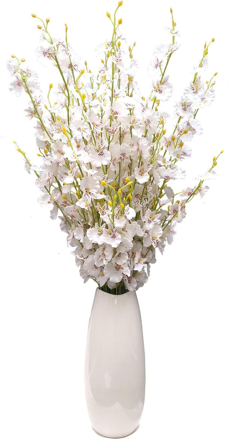 Yellow Orchids Silk Fake Flowers in Bulk, 12 Pcs (Each 38.5”), for Wedding Festive Party Home Office Decoration, No Include Vase