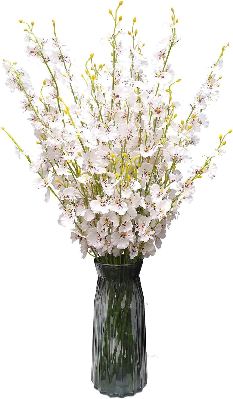 Yellow Orchids Silk Fake Flowers in Bulk, 12 Pcs (Each 38.5”), for Wedding Festive Party Home Office Decoration, No Include Vase