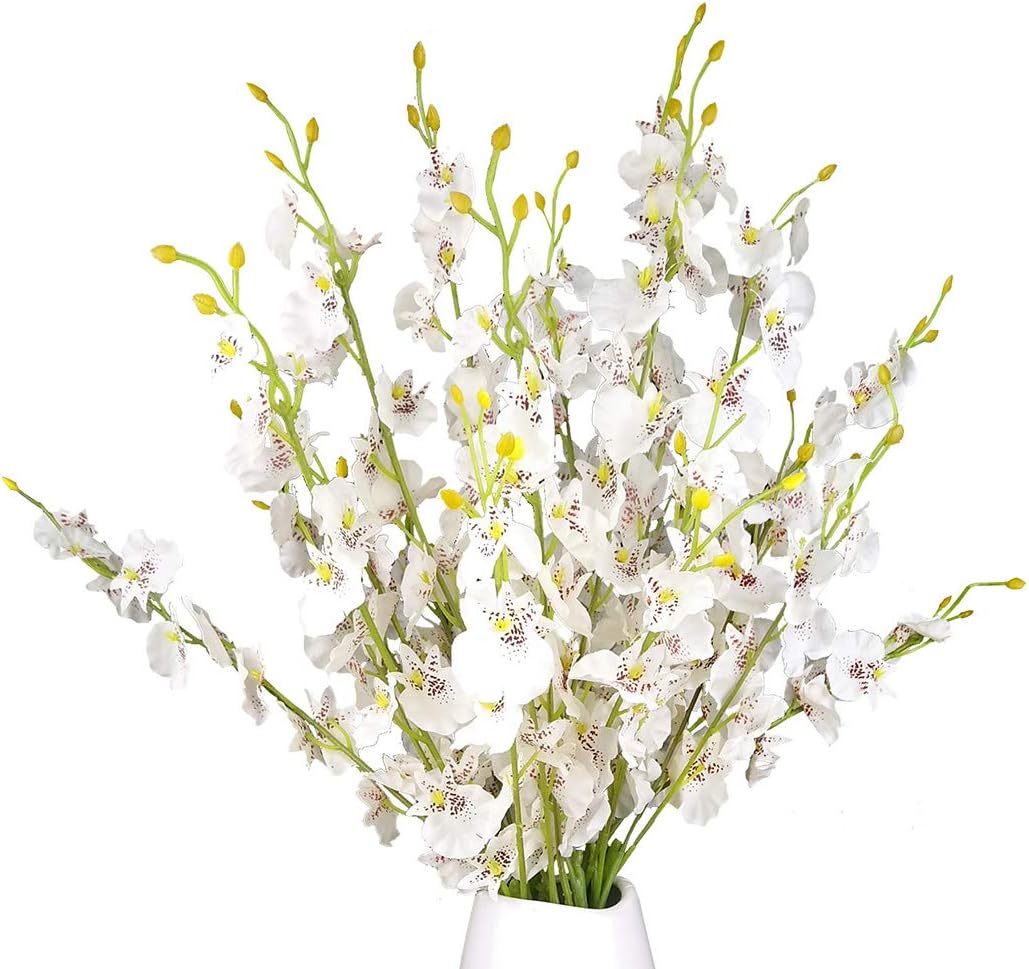 Yellow Orchids Silk Fake Flowers in Bulk, 12 Pcs (Each 38.5”), for Wedding Festive Party Home Office Decoration, No Include Vase