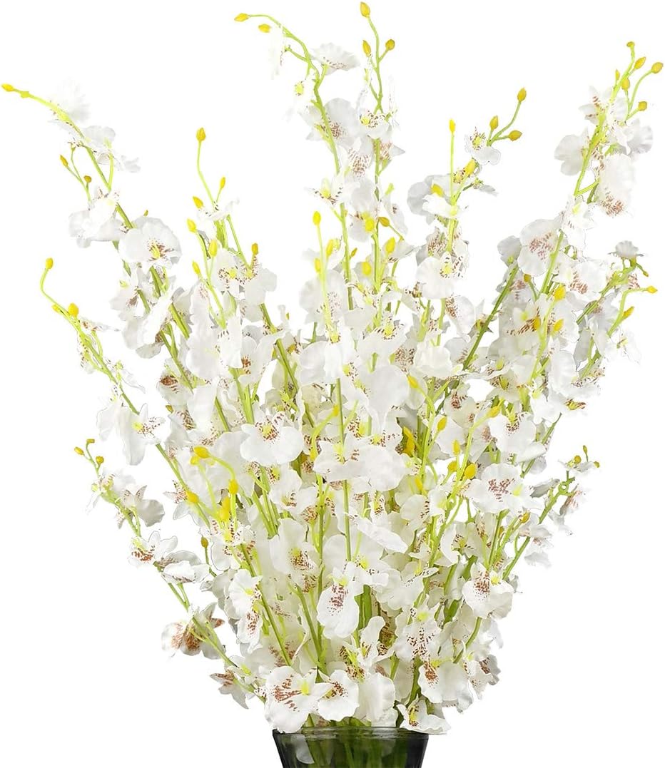 Yellow Orchids Silk Fake Flowers in Bulk, 12 Pcs (Each 38.5”), for Wedding Festive Party Home Office Decoration, No Include Vase