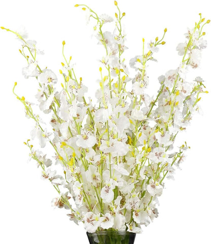 Yellow Orchids Silk Fake Flowers in Bulk, 12 Pcs (Each 38.5”), for Wedding Festive Party Home Office Decoration, No Include Vase